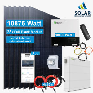 PV-Anlage 10.875 Watt mit Growatt Wechselrichter SPH 10000TL3 BH-UP mit 7,5kW Speicher und Solarmodulen Jinko 435 Watt