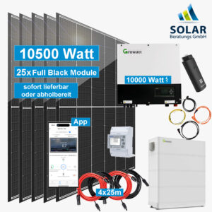 PV-Anlage 10.500 Watt mit Growatt Wechselrichter SPH 10000TL3 BH-UP mit 7,5kW Speicher und Solarmodulen Trina 420 Watt