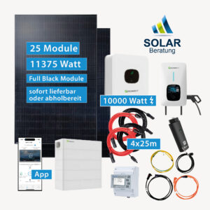 PV-Anlage 11.375 Watt mit Growatt Wechselrichter MOD 10000TL3-XH mit 10kW Speicher, Wallbox Thor 11kW, Unterkonstruktion Pfanne und Solarmodulen JA Solar 455 Watt
