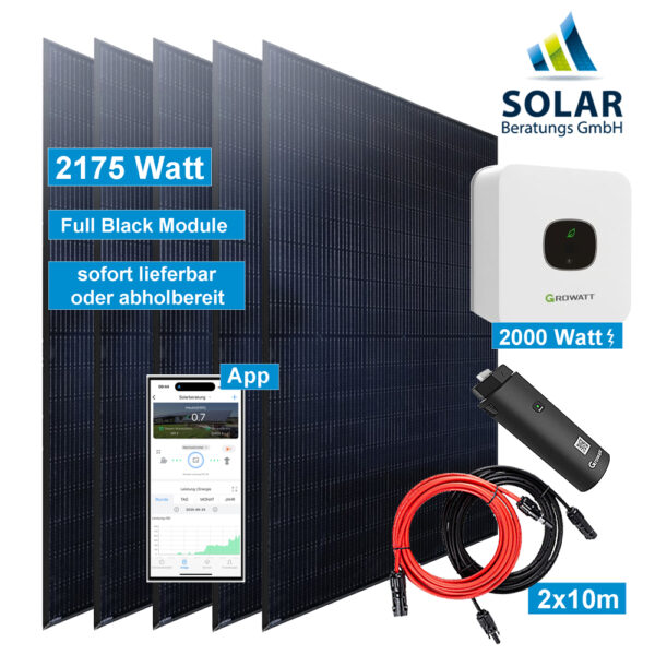 PV-Anlage 2.175 Watt mit Growatt Wechselrichter MIC 2000TL-X und Solarmodulen Jinko 435 Watt