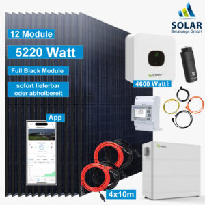 PV-Anlage 5.220 Watt mit Growatt Wechselrichter MIN 4600TL-XH mit 5kW Speicher und Solarmodulen Jinko 435 Watt