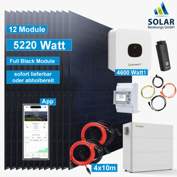 PV-Anlage 5.220 Watt mit Growatt Wechselrichter MIN 4600TL-XH mit 5kW Speicher und Solarmodulen Jinko 435 Watt