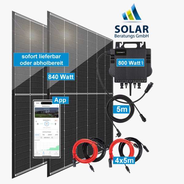 Balkonkraftwerk 840 Watt mit Growatt Wechselrichter NEO 800M-X und Solarmodulen Trina 420 Watt