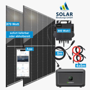 Balkonkraftwerk 870 Watt mit Growatt Wechselrichter NEO 800M-X und Solarmodulen Trina 435 Watt mit Noah 2000
