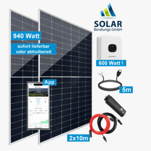 Balkonkraftwerk 940 Watt mit Growatt Wechselrichter MIC 600TL-X und Solarmodulen Jinko 470 Watt