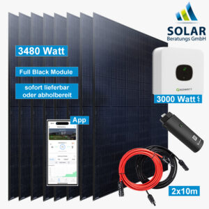 PV-Anlage 3.480 Watt mit Growatt Wechselrichter MIC 3000TL-X und Solarmodulen Jinko 435 Watt