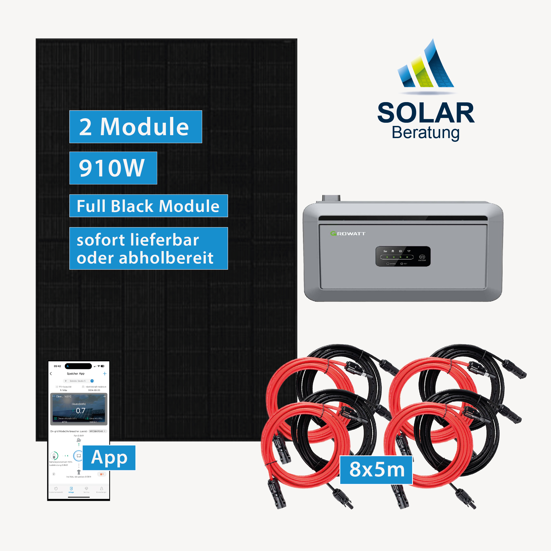 Balkonkraftwerk 910 Watt mit Growatt NEXA 2000 und Solarmodulen JA Solar 455 Watt
