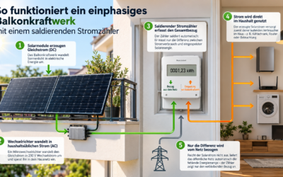 So funktioniert ein einphasiges Balkonkraftwerk mit einem saldierenden Stromzähler