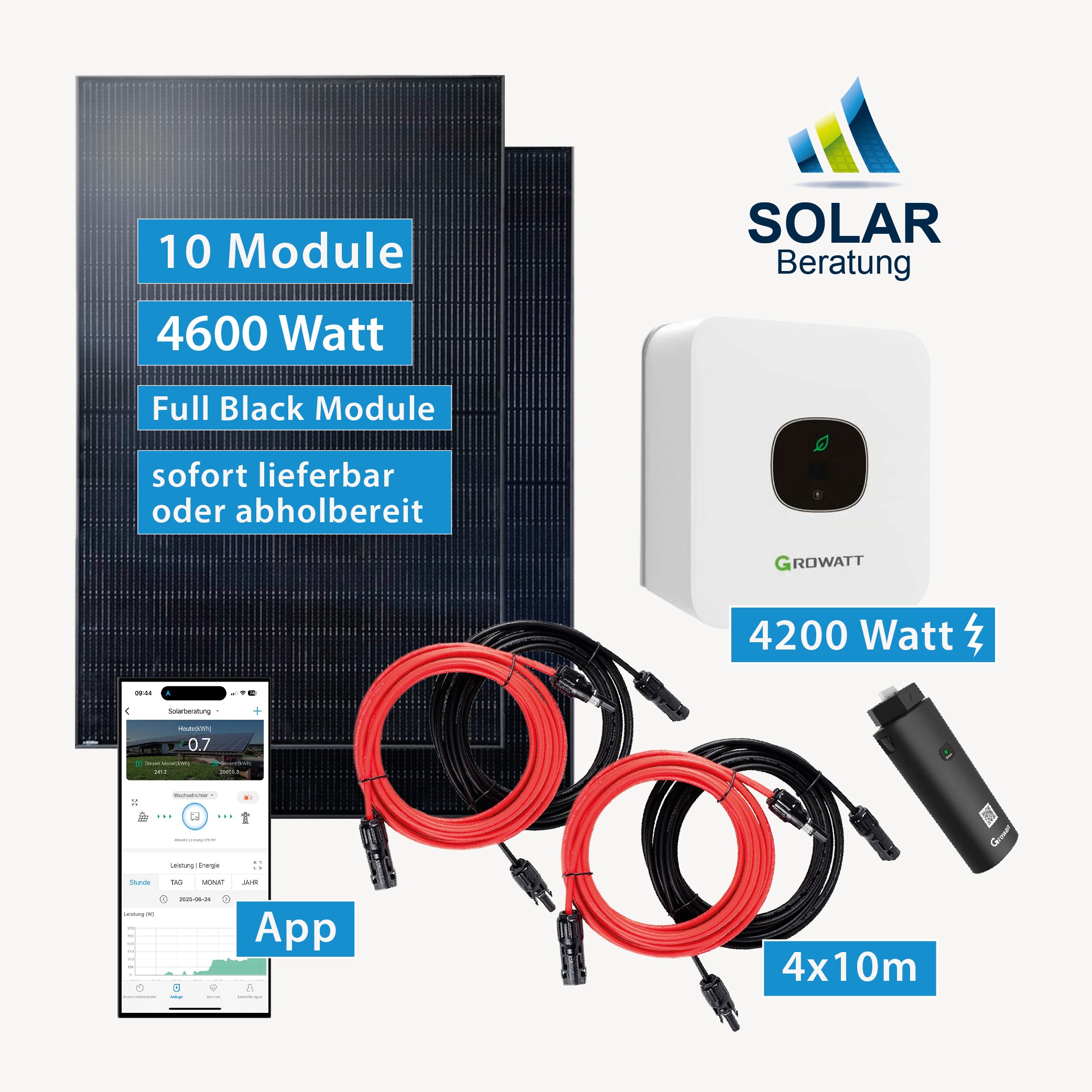 PV-Anlage 4.600 Watt mit Growatt Wechselrichter MIN 4200TL-XH und Solarmodulen JA Solar 460 Watt
