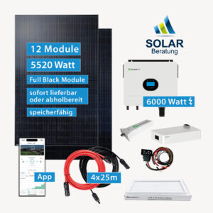 Insel-Anlage 5.520 Watt mit Growatt Wechselrichter SPF 6000 ES mit 5kW Speicher und Solarmodulen JA Solar 460 Watt